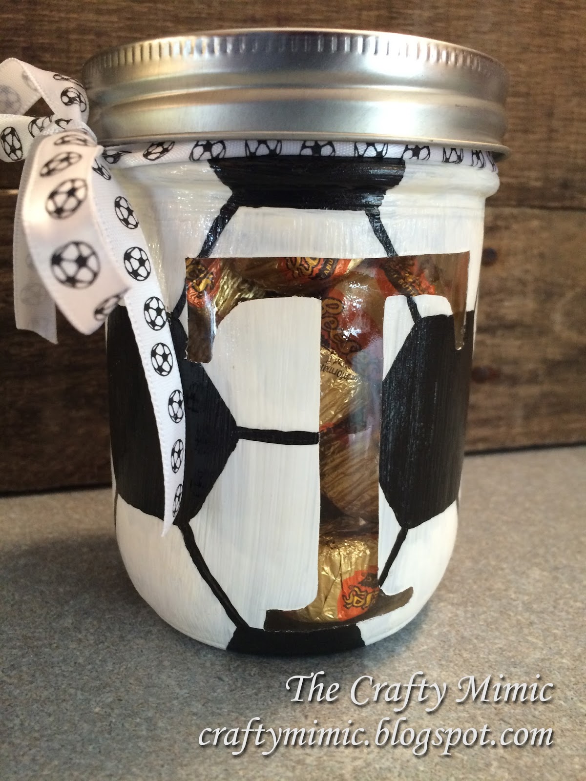 The Crafty Mimic Soccer Ball Painted Mason Jar w/ Acrylics