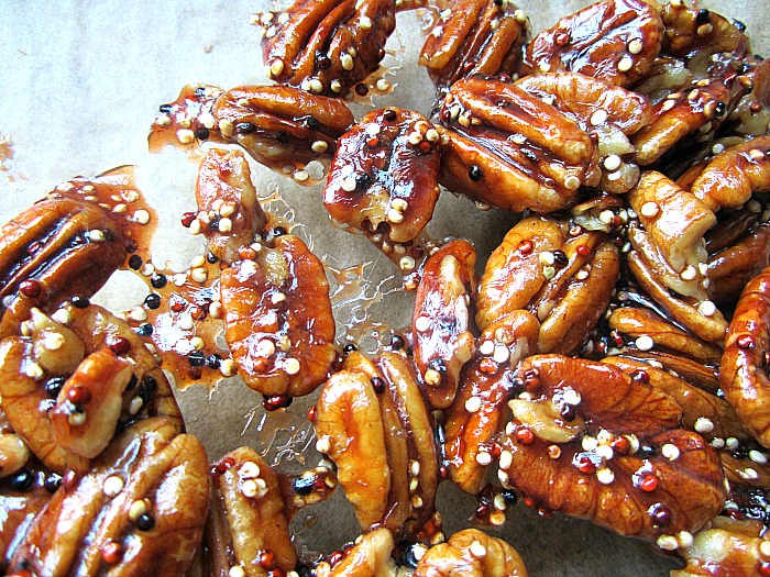 Candied Quinoa Pecans & Spiralized Beet Salad