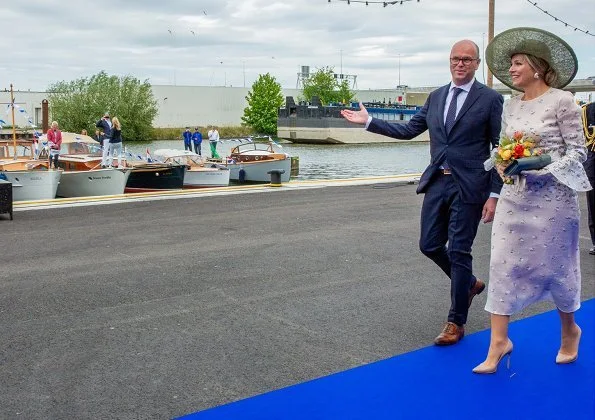 Queen Maxima wore Natan lace dress from 2018 collection. Royal Van Lent Shipyard and Royal De Vries Shipyard