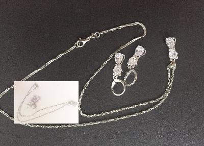 925 Silver Cubic Zirconia Cat Necklace and Earring Set