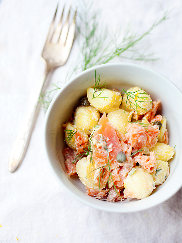 Bella Bonito: Potato Salad with Feta Dressing and Smoked Salmon
