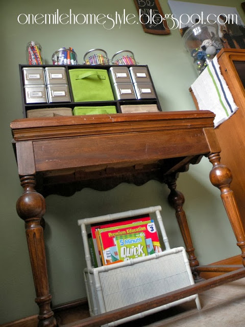 Using a side table for art supply organization