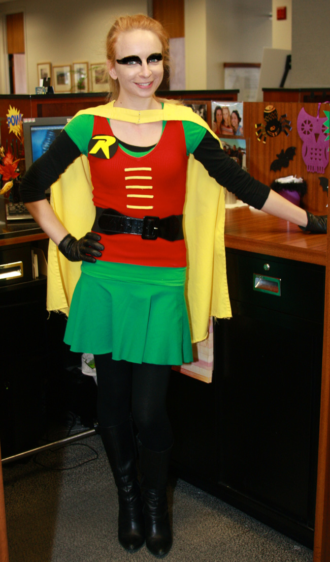 Robin Halloween costume DIY handmade thrift store upcycle