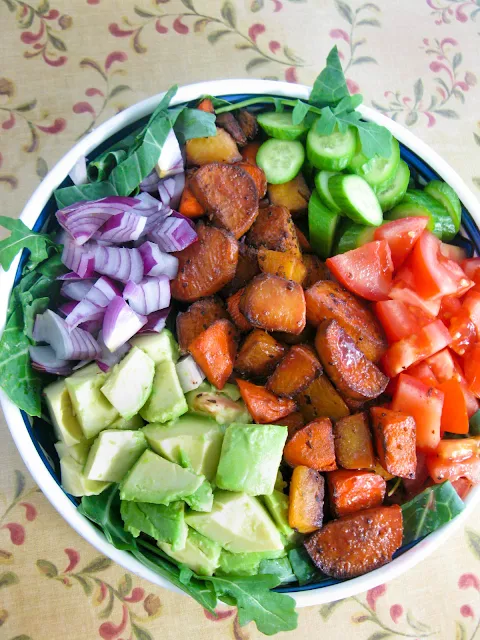 Roasted Sweet Potato Cobb Salad with Walden Farm's Dijon Salad Dressing