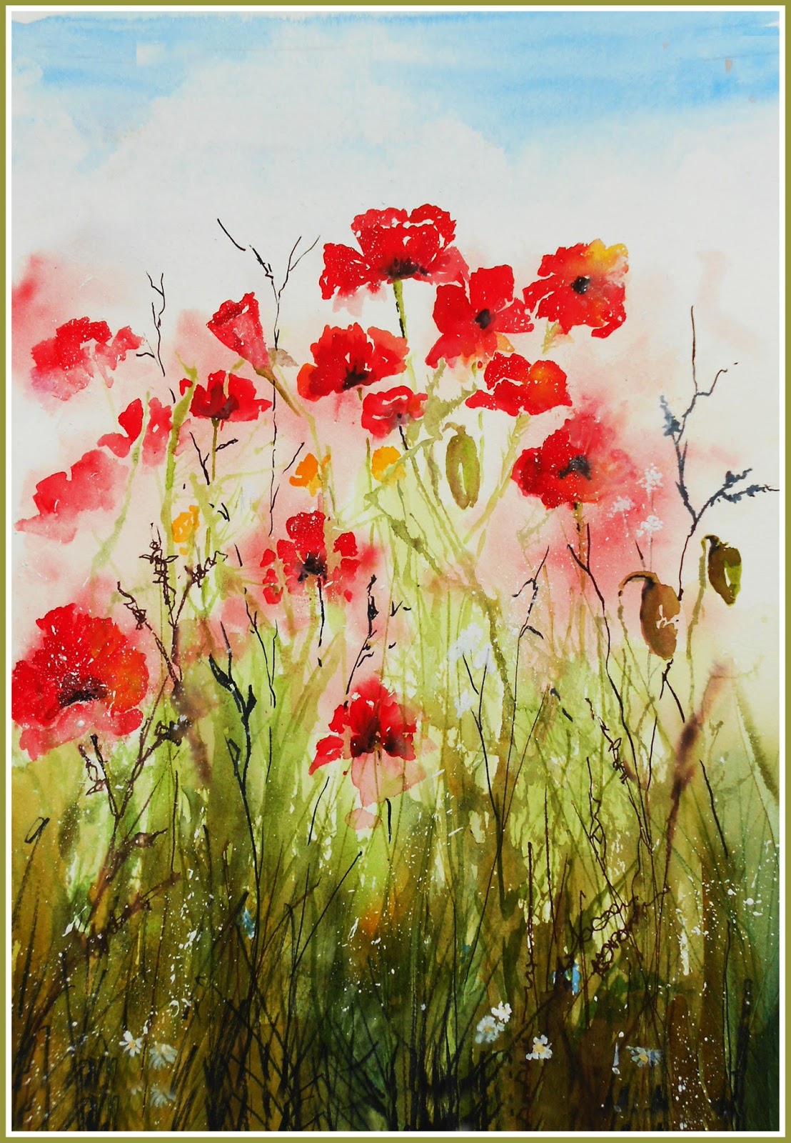 Watercolour Florals Painting without drawing