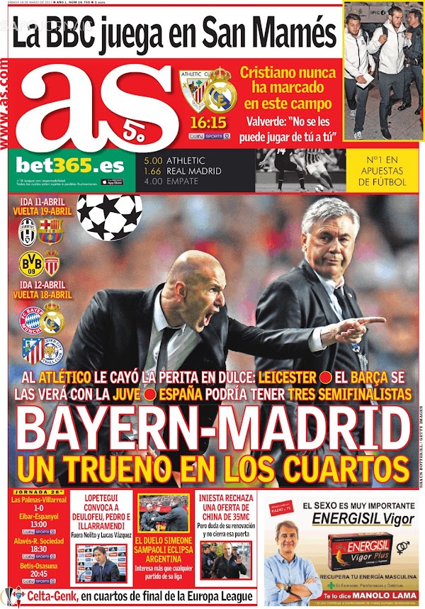 Real Madrid, AS: "Bayern-Madrid, un trueno en los cuartos"