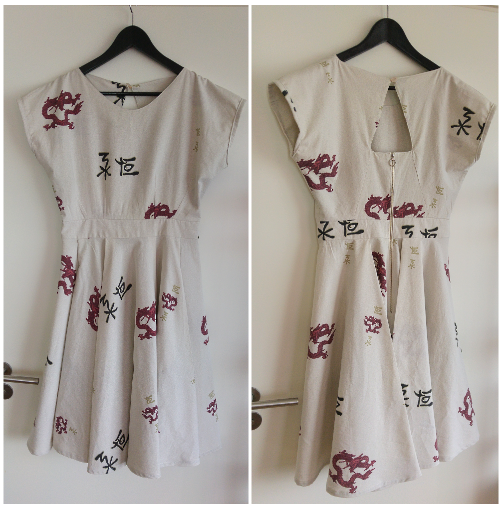 Sew Scoundrel Kimono sleeve dress from thrifted bedsheet (here be