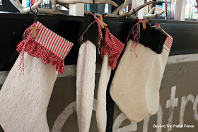 stockings, upcycle, sewing, DIY, Christmas decor, antler stocking holder, rustic Christmas, http://bec4-beyondthepicketfence.blogspot.com/2015/12/12-days-of-christmas-day-10-how-to.html