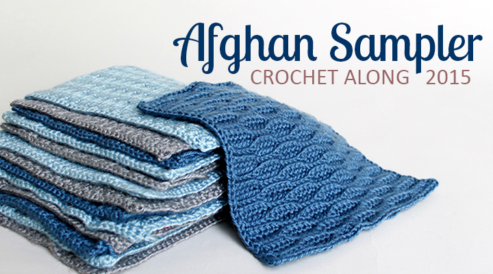Crochet along to make a contemporary afghan sampler over the course of one year -- have a finished blanket in time for Christmas giving.