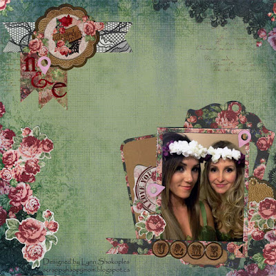 Besties layout by Lynn Shokoples for BoBunny featuring the Love and Lace Collection and Glitter and Foil Locale Stickers.