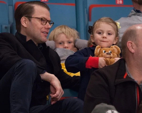 Princess Estelle and her father Prince Daniel at Hovet Globe Arena in Stockholm for AIK hockey match