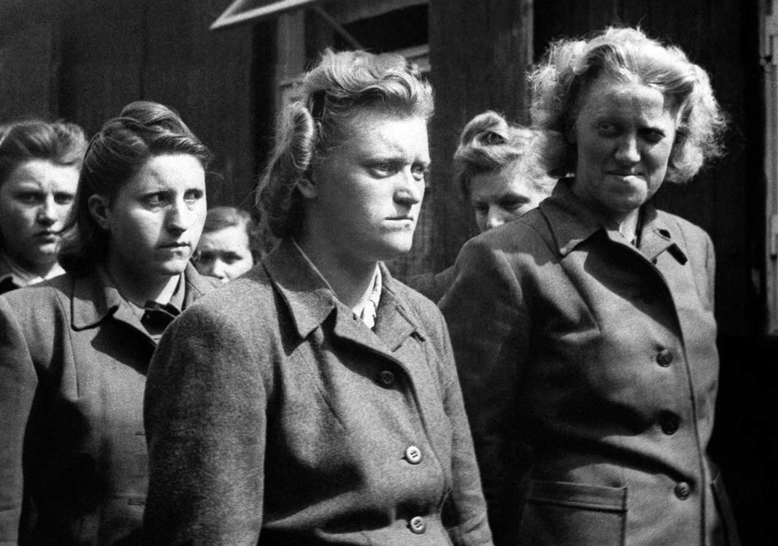 Some of the S.S. women whose brutality was equal to that of their male counterparts at the Bergen-Belsen concentration camp in Bergen, Germany, on April 21, 1945.