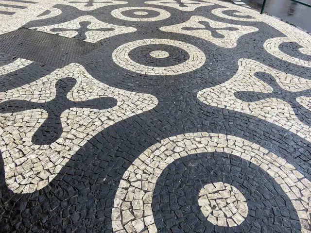 Patterned mosaic stone street in Funchal, Madeira