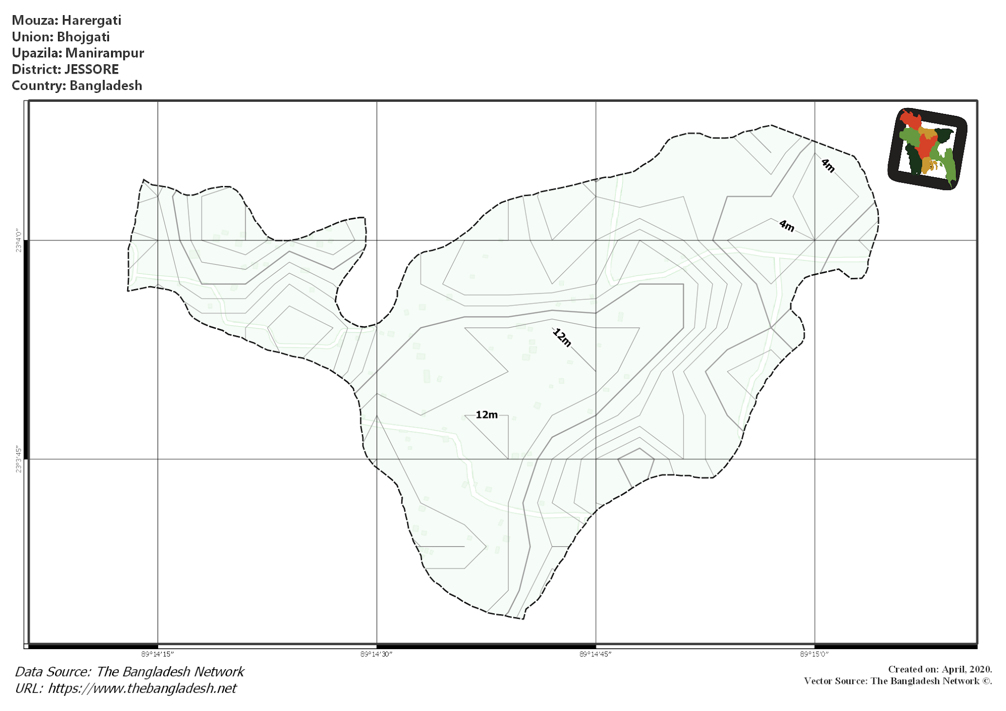 Map of Harergati Mouza of Manirampur Upazila, JESSORE, Bangladesh.