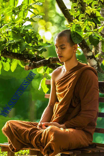 Monk is meditating in Dhyana Mudra