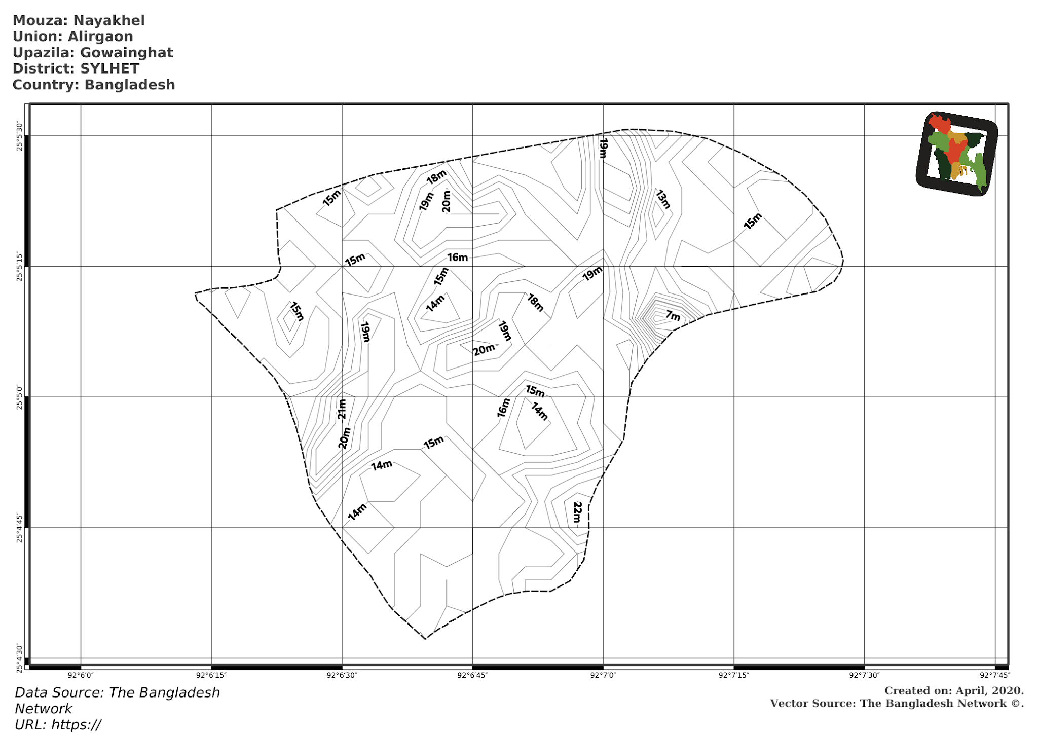 Map of Nayakhel Mouza of Gowainghat Upazila, SYLHET, Bangladesh.
