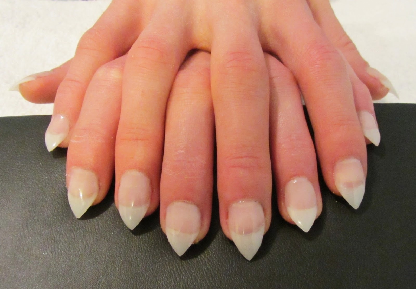 White pointed nail design with rhinestones - wide 1