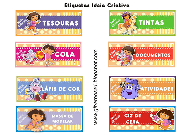 Etiquetas para organizar material Dora Aventureira