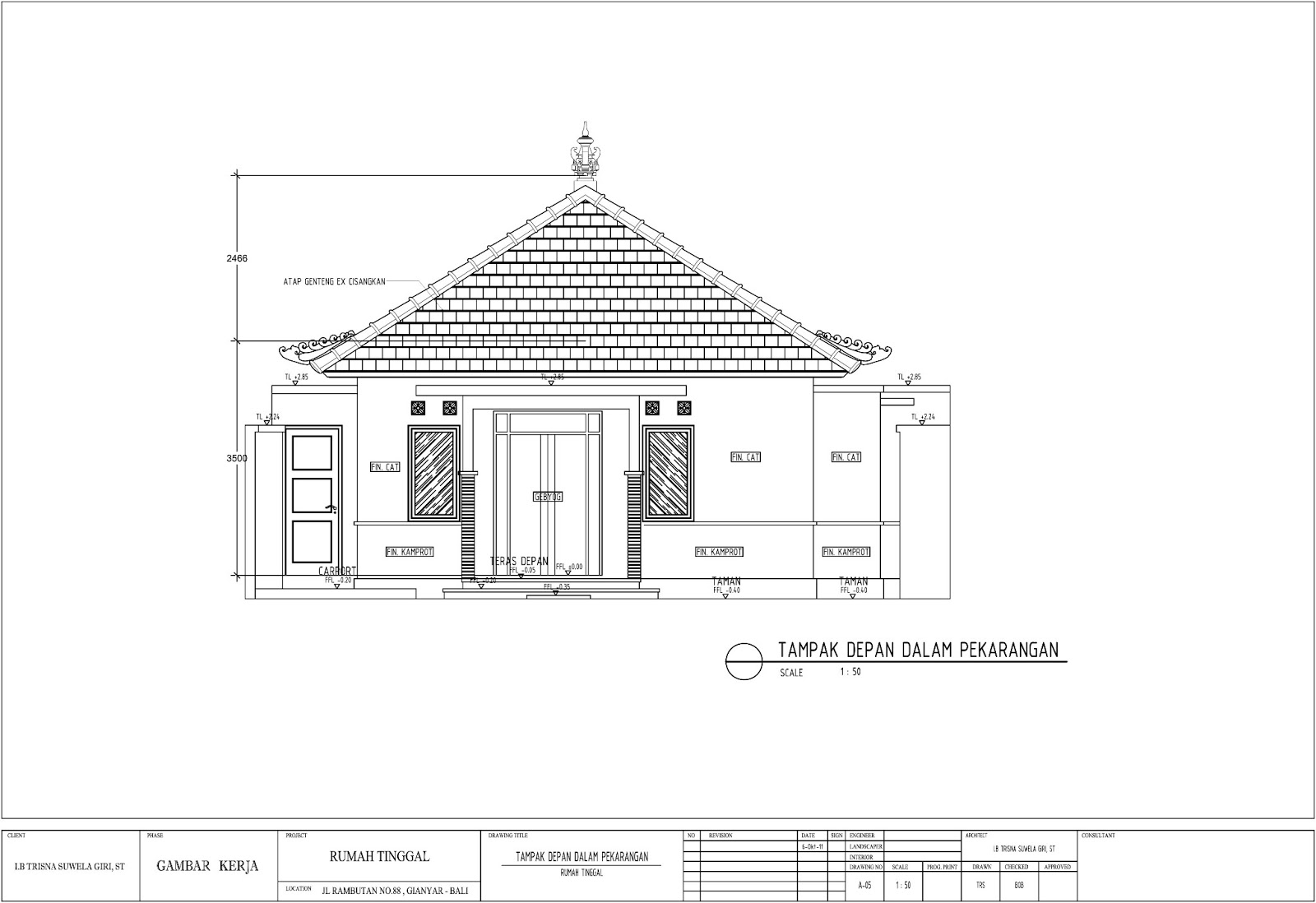 Gambar Kerja Rumah Tinggal Jalan Rambutan Gianyar | TSG Architecture