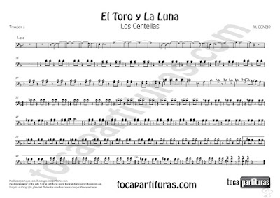 Partitura de El Toro y la Luna para Trombón 2º (Euphonium) Sheet Music for Trombone 2º and Euphonium in bass clef 
