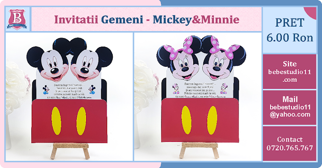 invitatii botez fara foto gemeni Mickey-Minnie