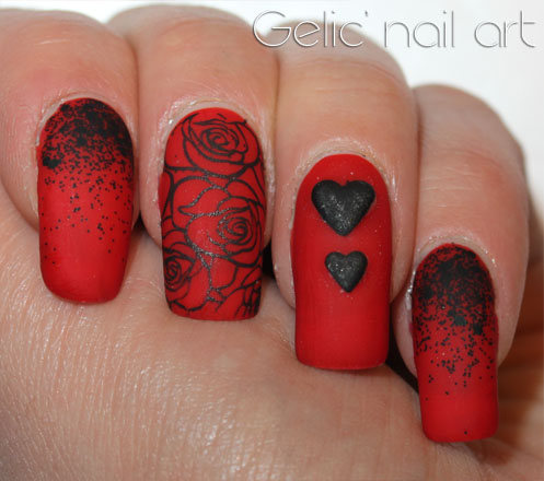gelic' nail art black and red