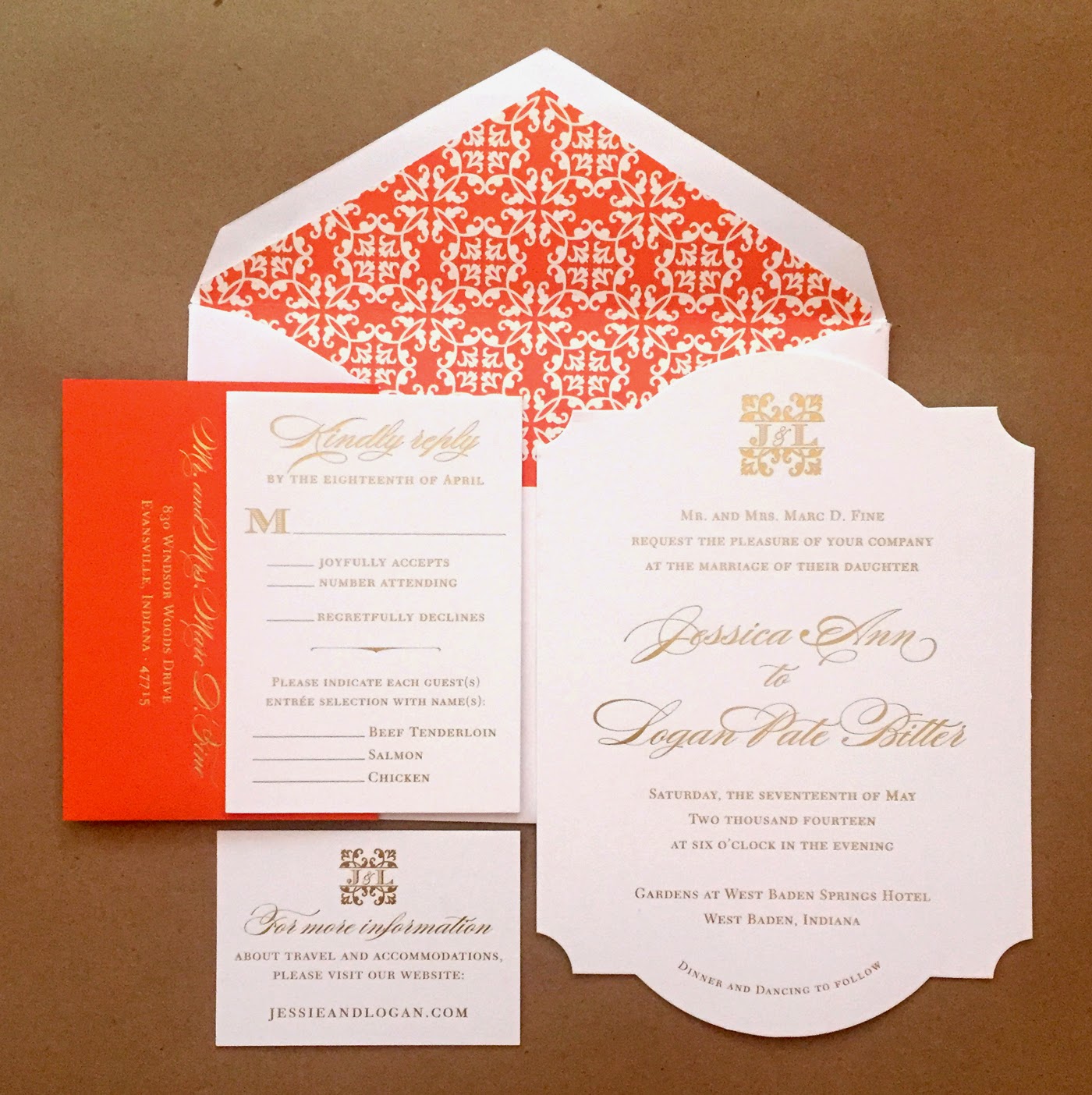 Gold and Orange Wedding Invitation