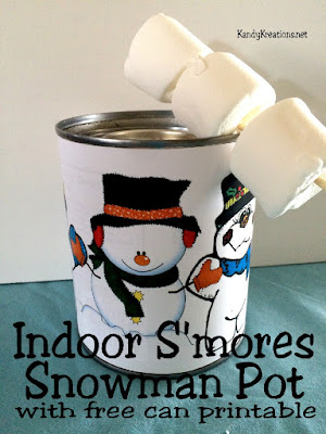 Keep warm this winter and have a lot of fun with indoor s'mores.  You can turn a family night into something extra special with a few simple ingredients and this free snowman pot printable.