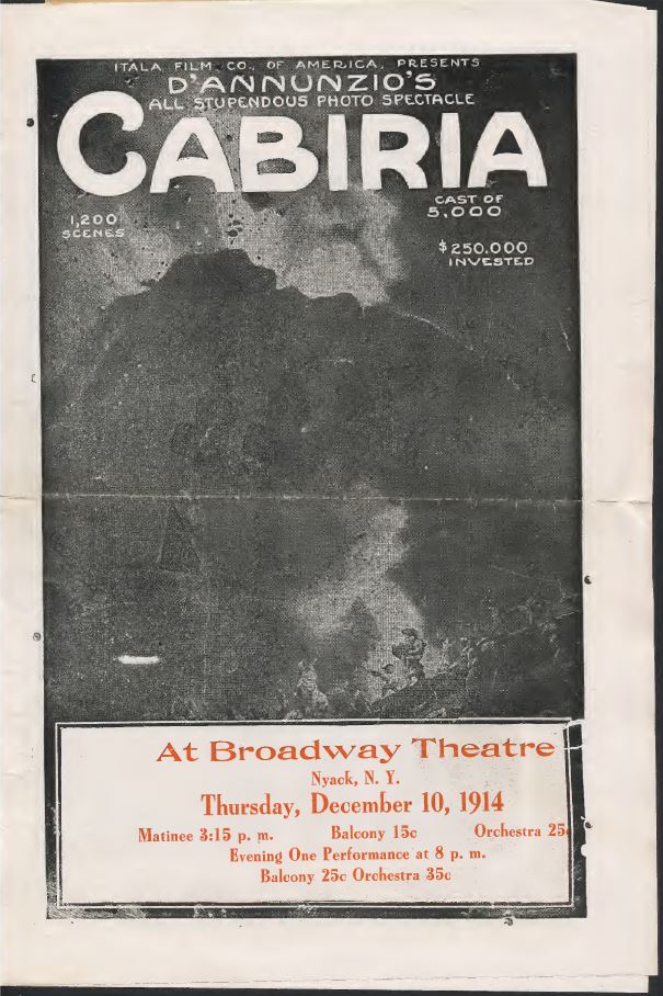 Imagen con un anuncio de la película de G. Pastrone: Cabiria