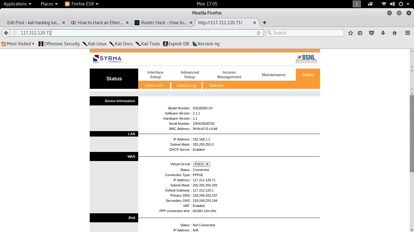 Tech solution for ubuntu/linux How to Hack ADSL Router with kali linux