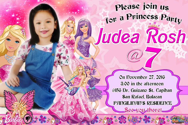 7th birthday invitation barbie theme