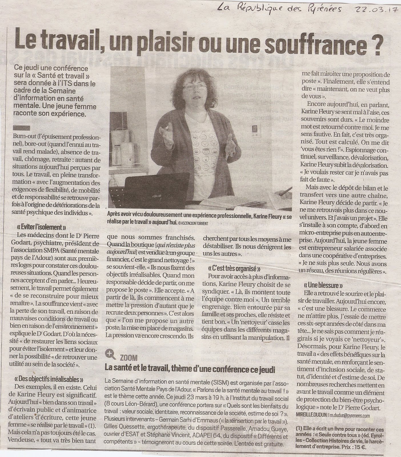 Article de presse la République des Pyrénées 22 mars 2017