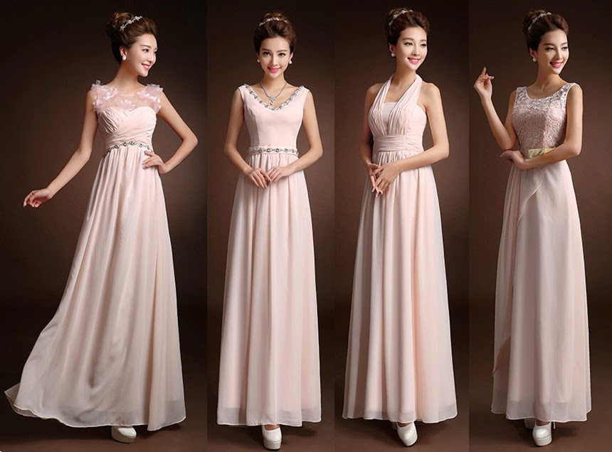Four-Design Sweet Soft Pink Bridesmaids Dress