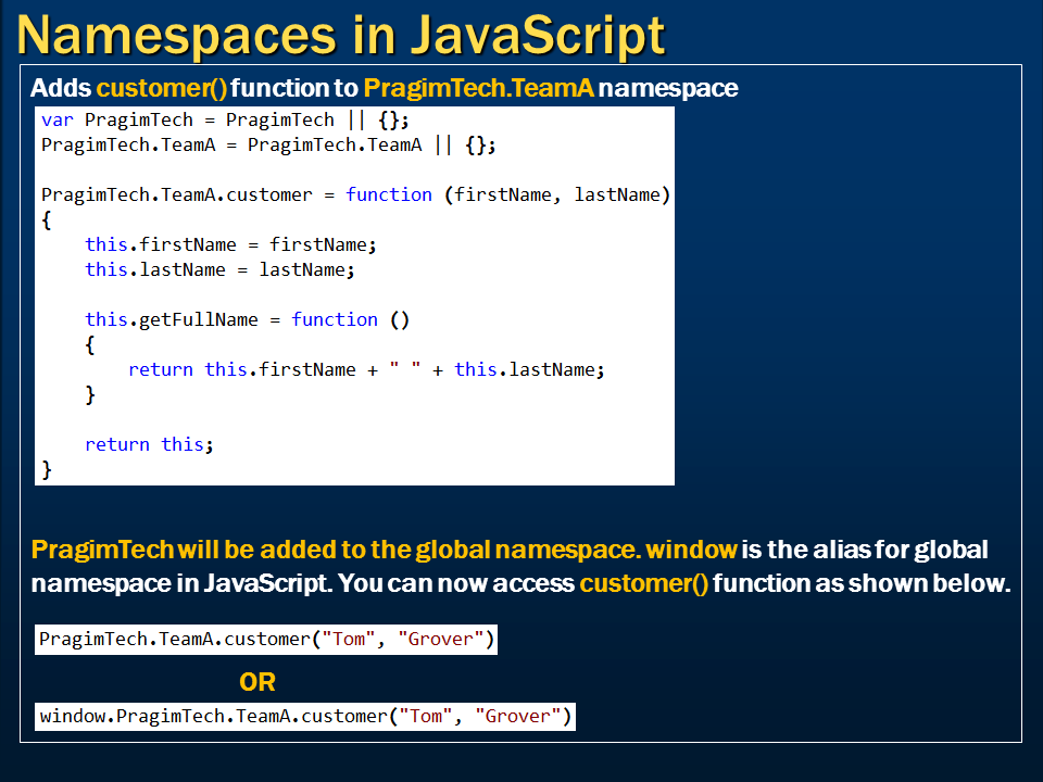 Sql server, .net and c# video tutorial: Namespaces in JavaScript