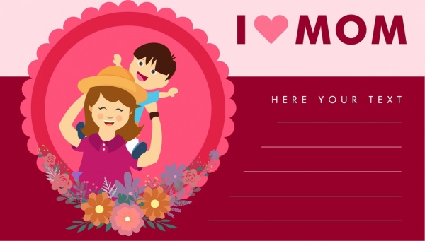 Mother day card cartoon style pink decoration Free vector