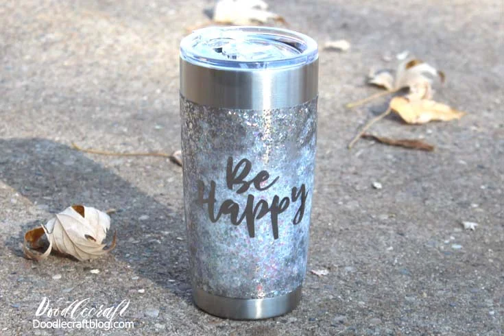 Be Happy glitter stainless steel tumbler great for gifts