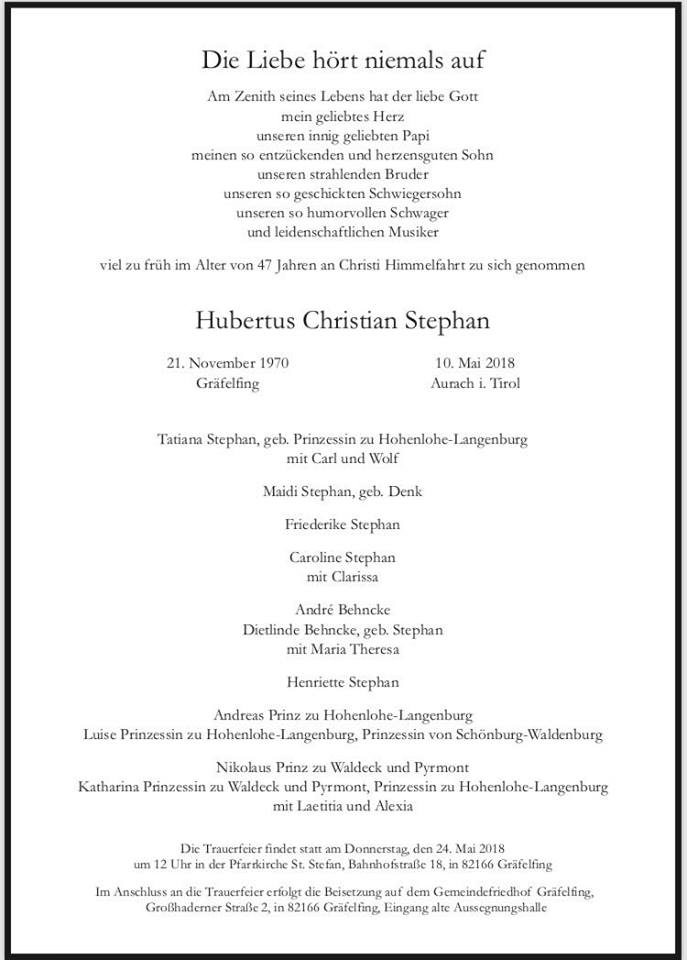 Royal Musings Hubertus Stephan Death Notice