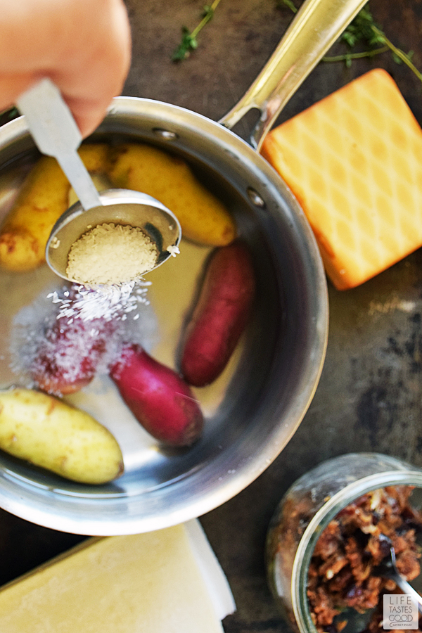 Boil the potatoes for Cheesy Bacon Potato Bite-Sized Snacks