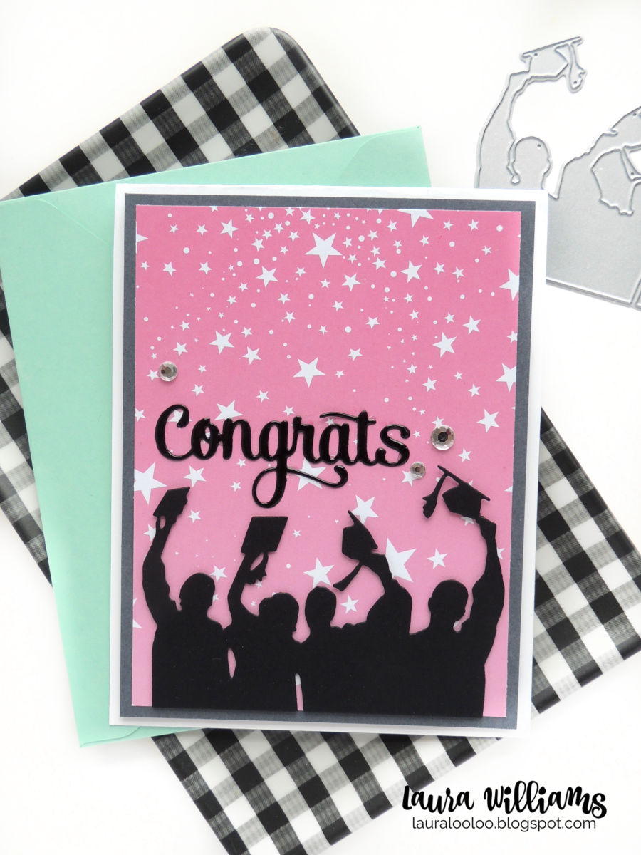 How to Make Three Different Graduation Cards with the Same Dies | Impression Obsession Congrats and Graduates dies for handmade card making ideas and techniques with patterned paper #cardmaking #papercrafting #graduation #impressionobsession #lauralooloo