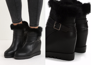Botine cu platforma negre/gri cu blaanita de iarna moderne Botine cu platforma negre/gri cu blaanita de iarna moderne