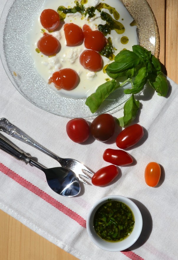 Insalta Caprese mit gelierten Tomaten