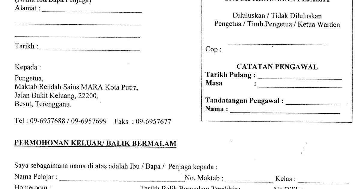 Surat Rasmi Keluar Asrama - Selangor i