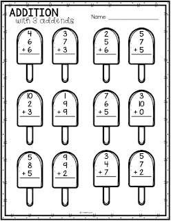 Addition with three addends printable worksheet