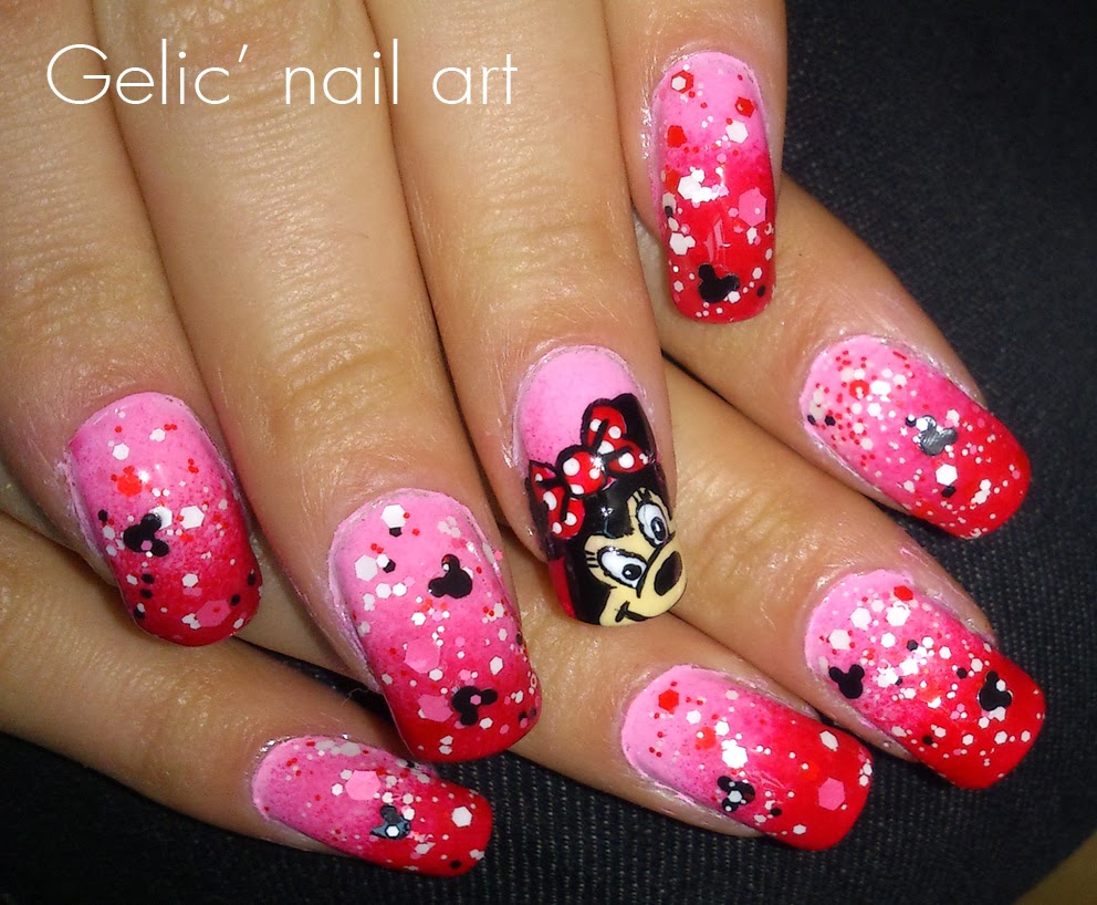 Gelic' nail art Minnie Mouse nail art