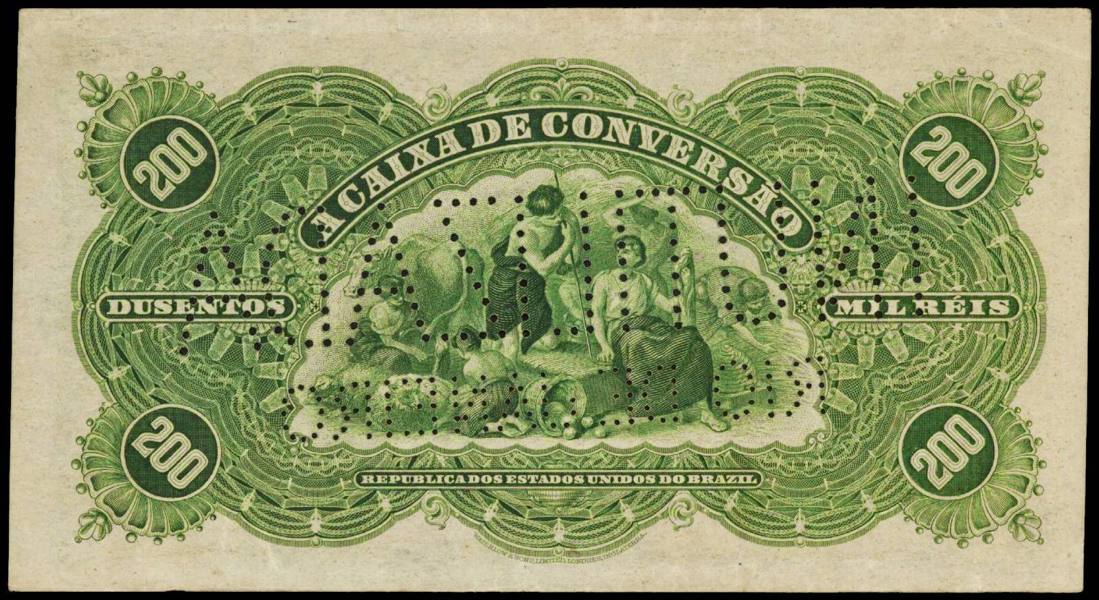 Brazil paper money, Cédulas Brasileiras 200 Mil Reis banknote 1906 Caixa de Conversao