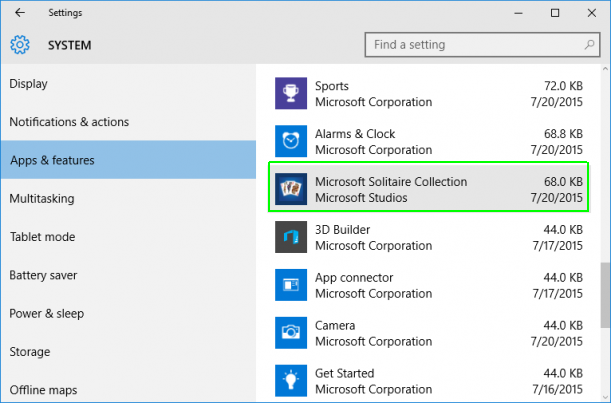 tampilan daftar pengaturan aplikasi Windows 10