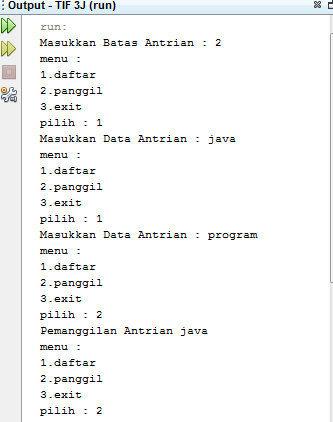 Contoh Program java Queue dengan Linear Array - Dhanjunkie21