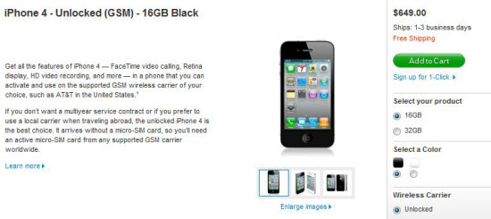 iPhone 4 unlocked for $649