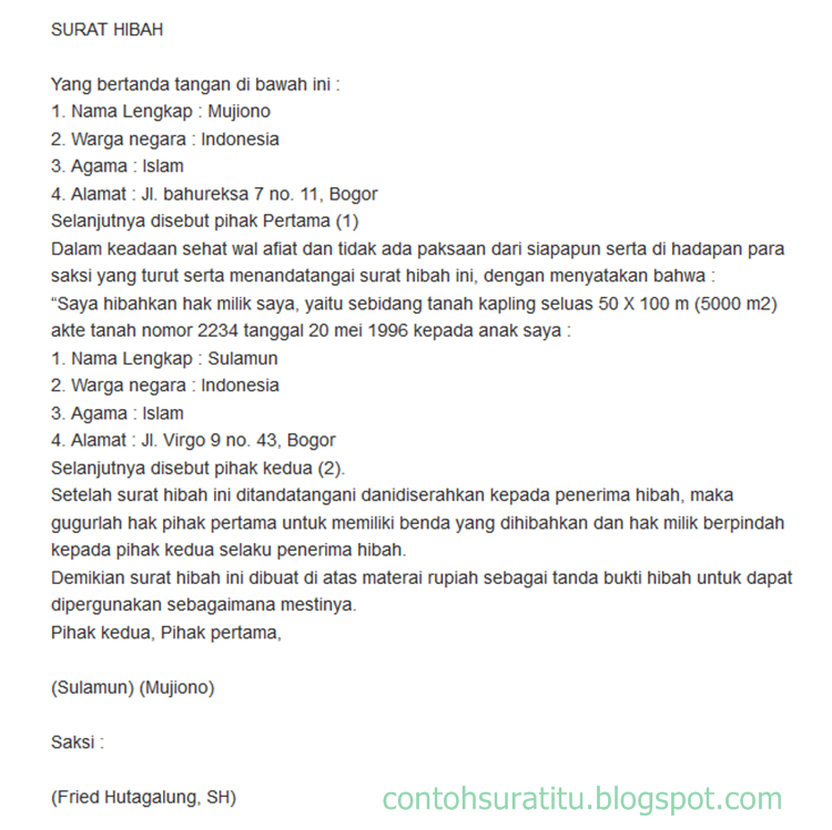 Contoh Surat Hibah Yang Bagus Dan Benar