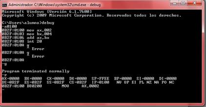 Lenguajes de Interfaz: Actividad # 6 Leer y Ejecutar los Comandos del debug